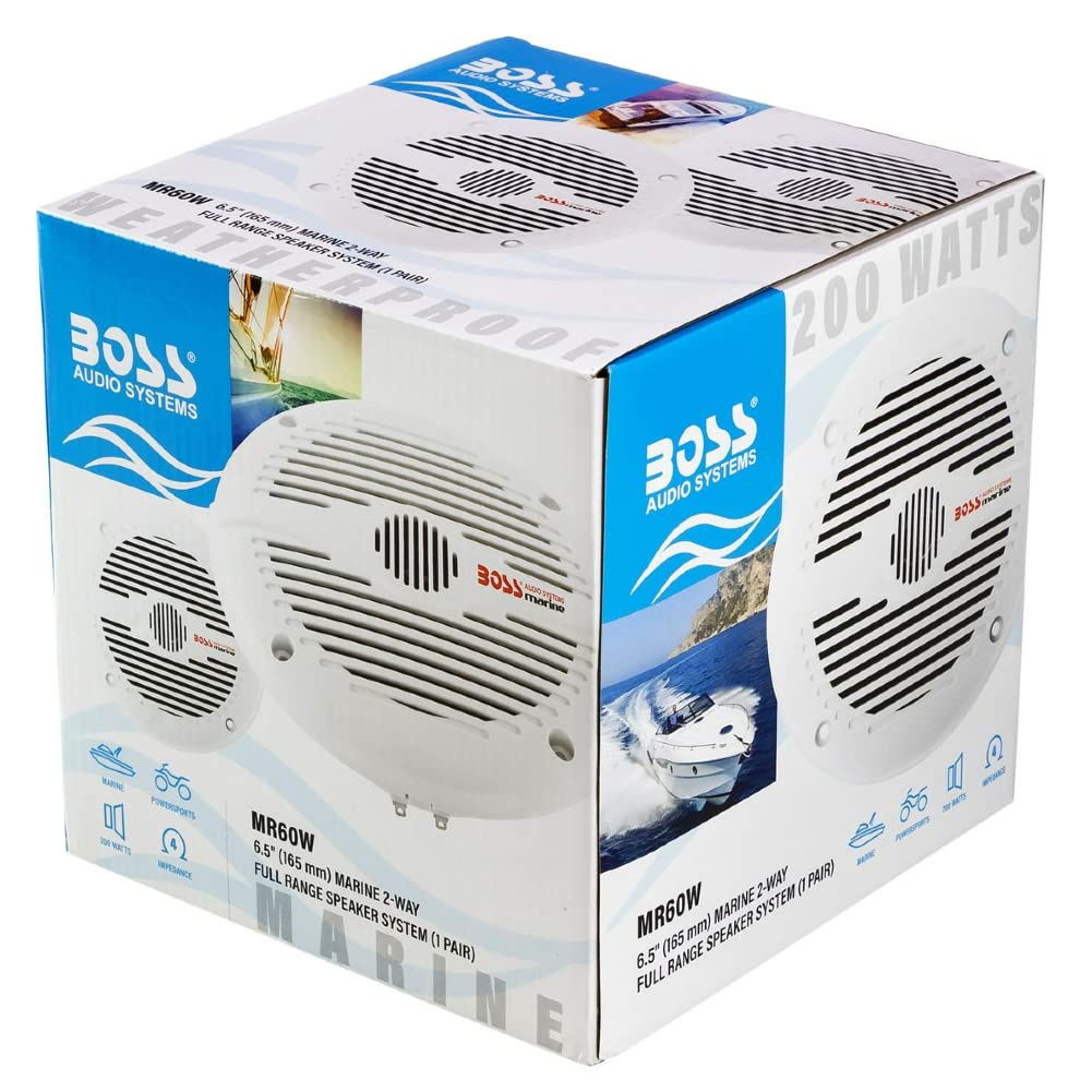 2 altoparlanti marini KIT PER BOSS AUDIO MR60W 2 vie 6,5" 16,50 cm 165 mm 100 watt rms 200 watt max impermeabili mare piscina barca, a coppia + 5 sticker omaggio