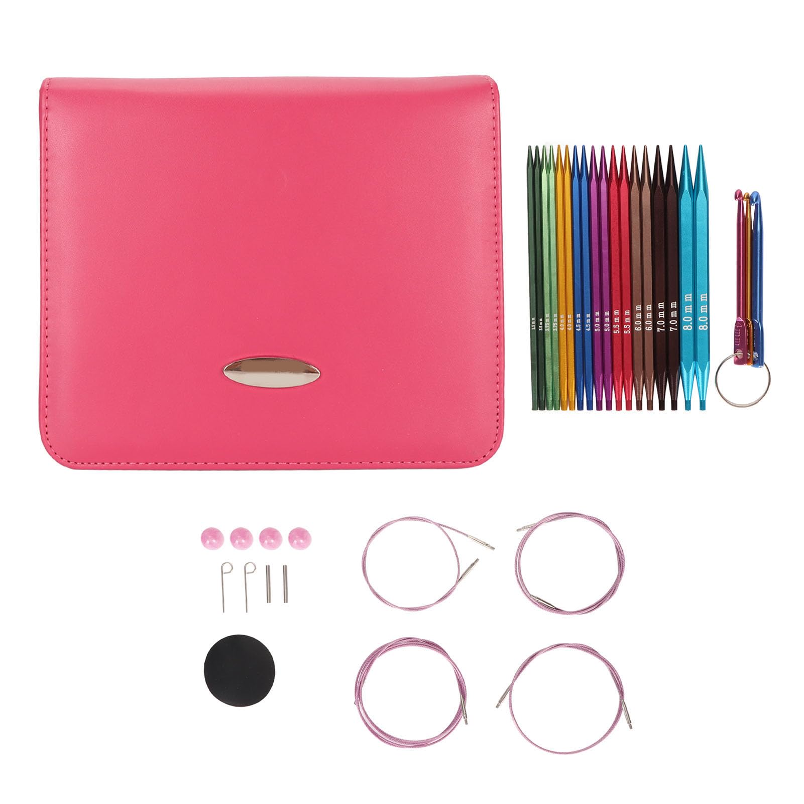 SustVita Aluminium-Stricknadeln mit ergonomischem Design für lange Stricksitzungen, komplettes austauschbares Rundstricknadel-Set mit Zubehör und PU-Tasche