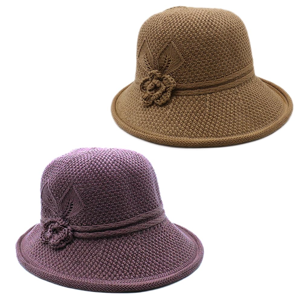 HunterBee2 Sombreros de Ganchillo de Punto de Verano con ala enrollada, Estilo Derby, para Mujer de los años 20