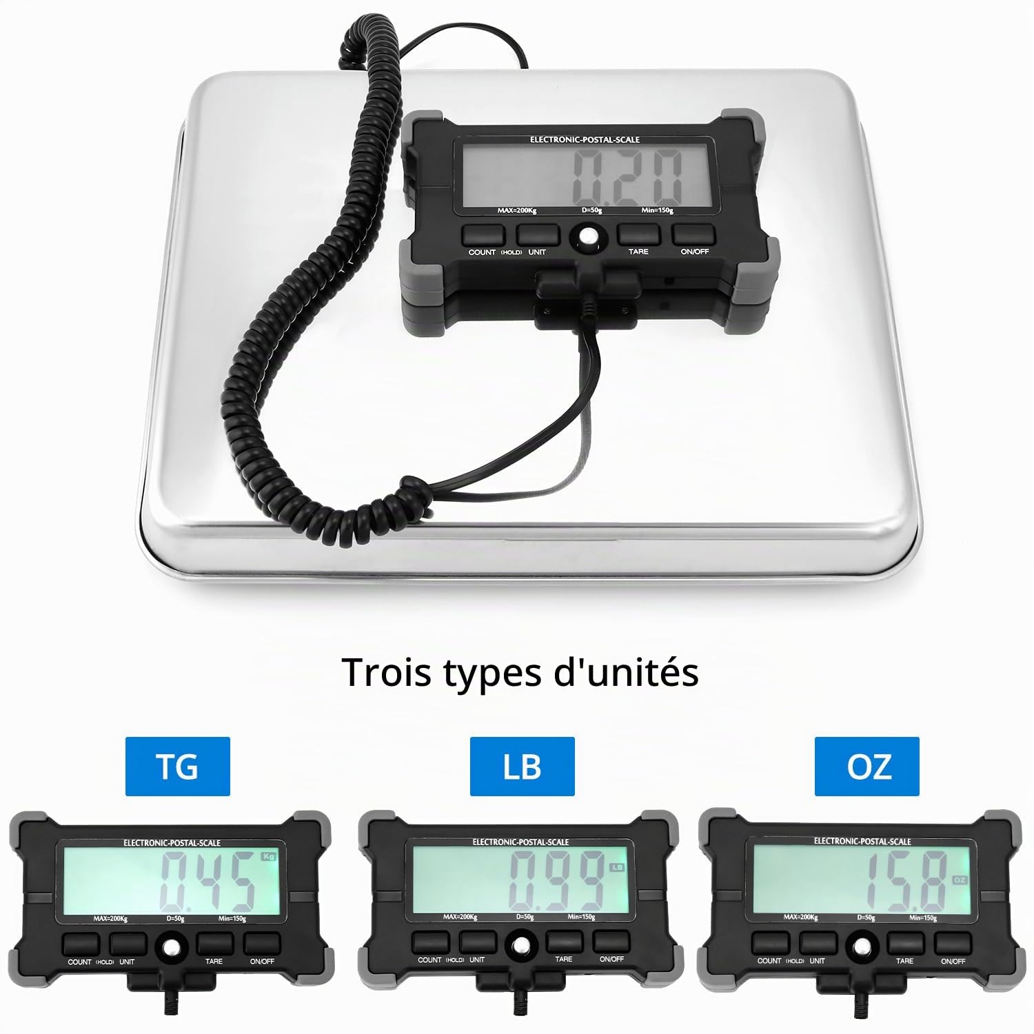 QWORK Balance de bagages numérique 440 livres/200 kg avec fonction tara, écran LCD séparé, pour courrier, entrepôt, animaux domestiques