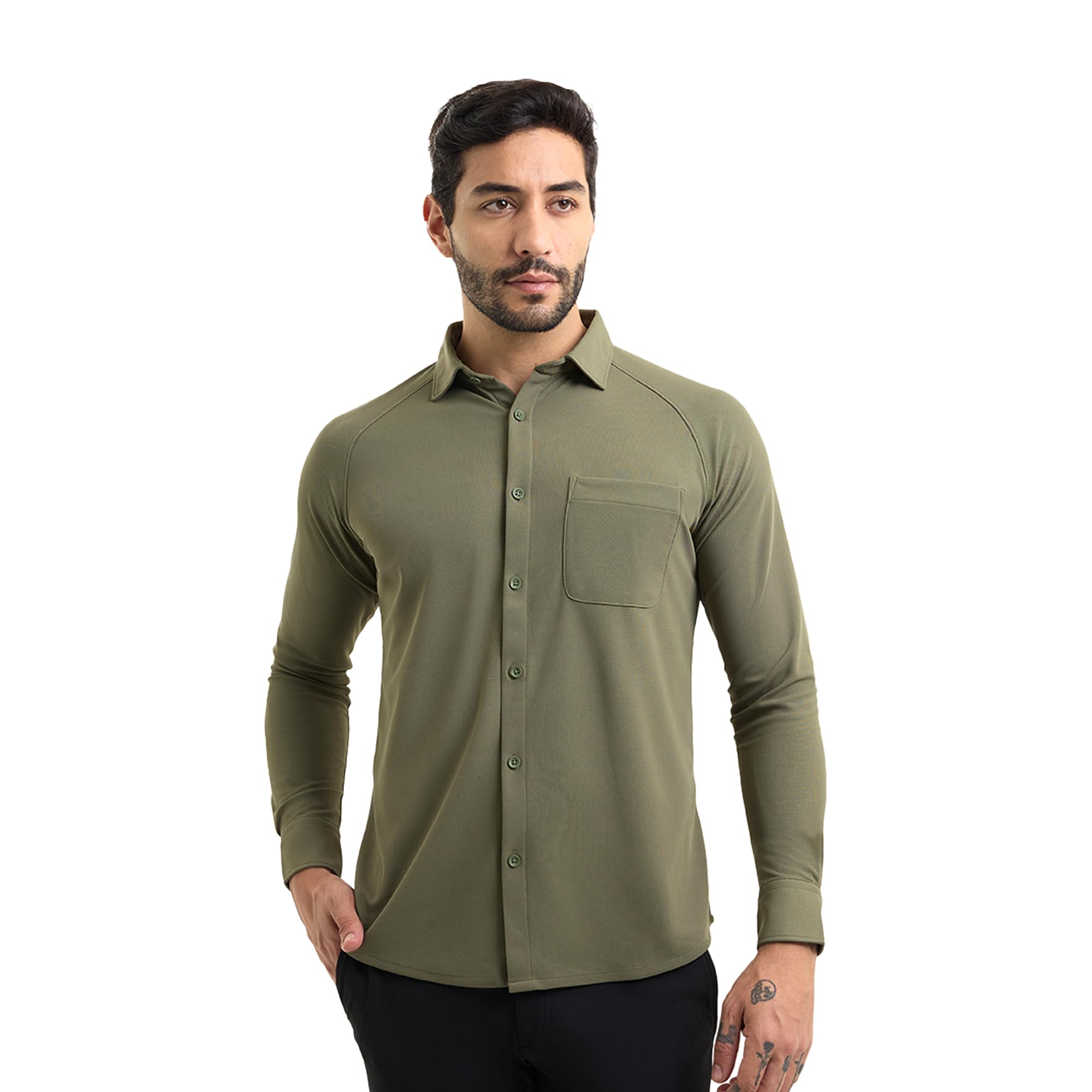 harfun Solid Four Leaf Clover Workday Shirt with Raglan Sleeves-picture-35