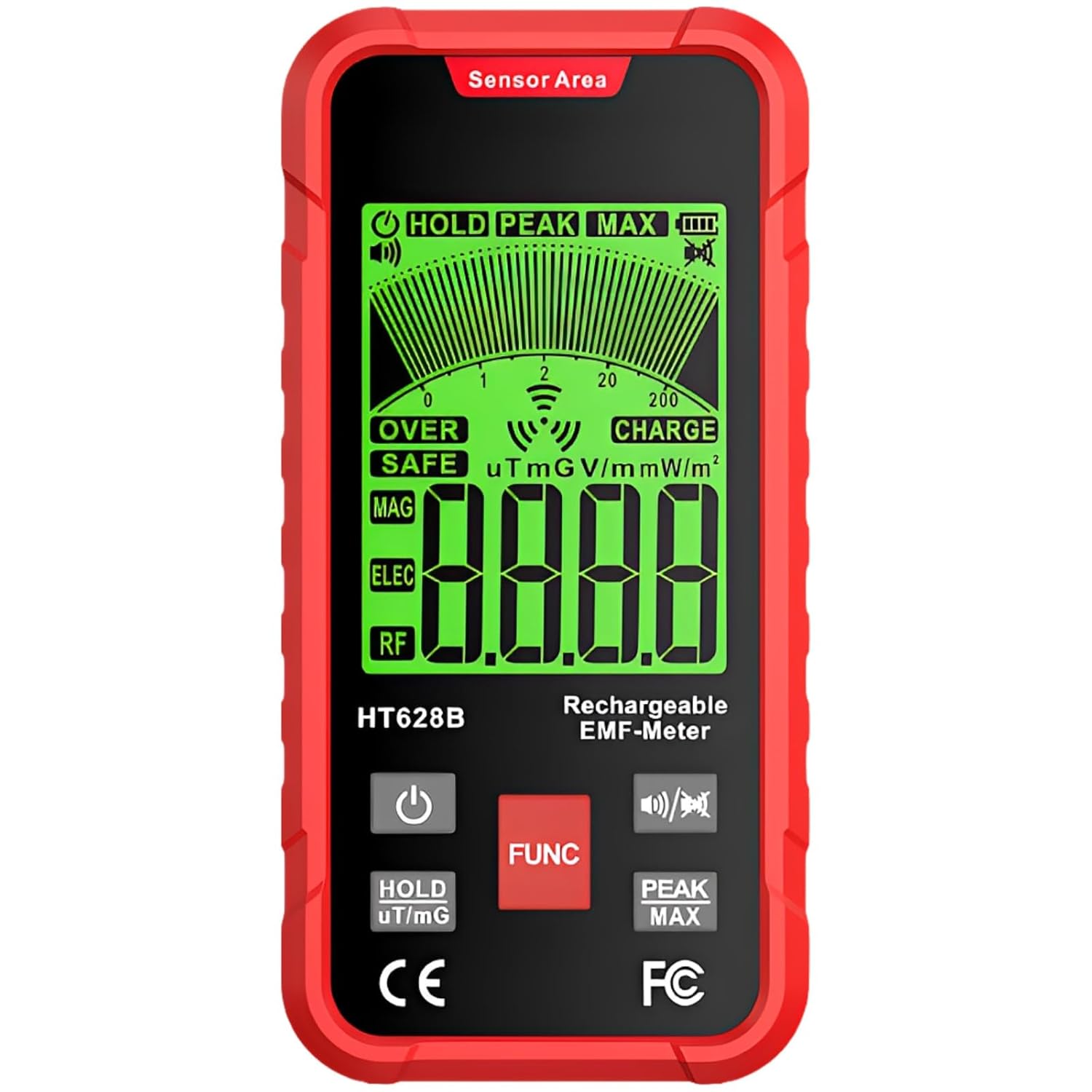 Ce & Fcc Ht628A Emf Meter, Dual Field Electromagnetic Radiation Detector, Trend Display, Data Lock Function