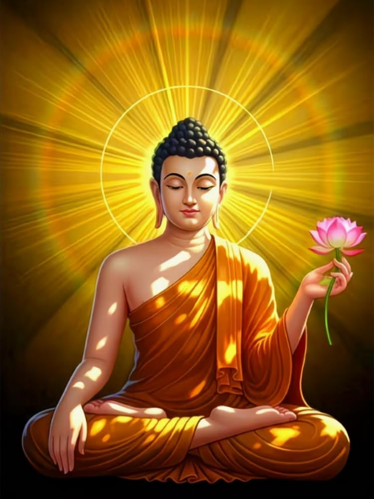 Brennora Cross Stitch Kits for Adults Buddha Statue 11CT Pre-Printed Stamped Embroidery Kit DIY Handmade Home Wall Décor 40x50 cm