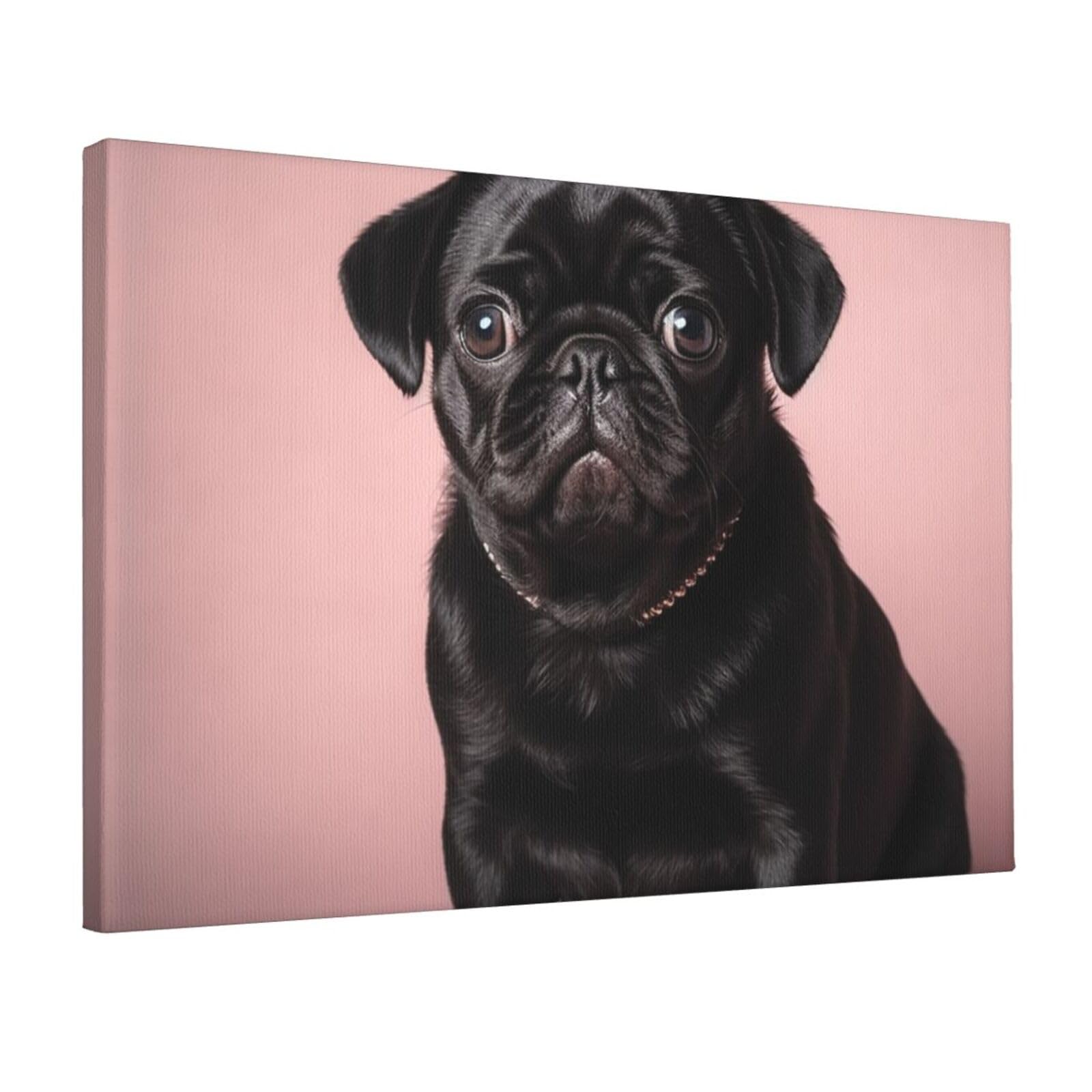 KLOPH Cute Black Pug Canvas Wall Art for Living Room 12"x18" Modern Artwork Painting for Bathroom Hanging Canvas Prints Aesthetic Wallart for Bedroom Kitchen Office Wall Decor