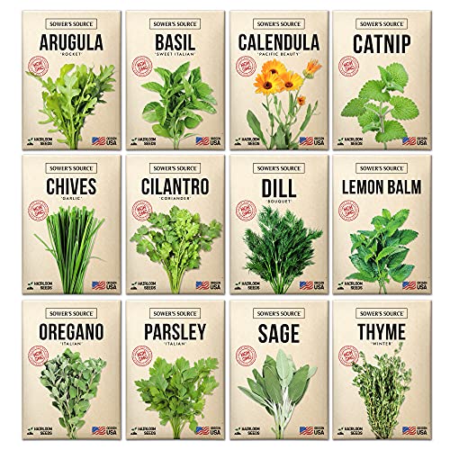 Herb Seed Kit for Planting â€“ 12 Indoor Outdoor Herb Garden Seeds for Planting: Basil Seeds, Dill, Chives, Oregano, Sage, Lemon Balm, Cilantro, Thyme, Calendula, Catnip, Parsley, Arugula - Non-GMO