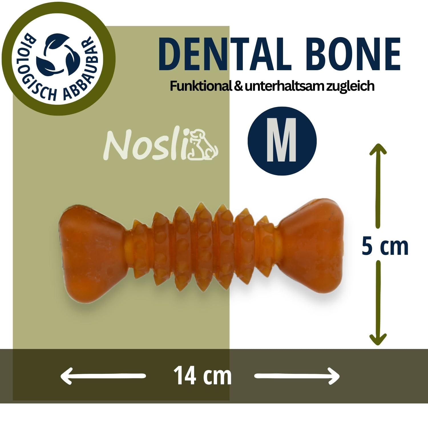 Nosli Natural Toys Dental Bone • Rubber Chew Bone for Dogs • Made of Natural Rubber without Dyes • Toy Bone Dog • Dog Toy Bone with Nubs • Dog Bone Natural Rubber (M) - Image 3