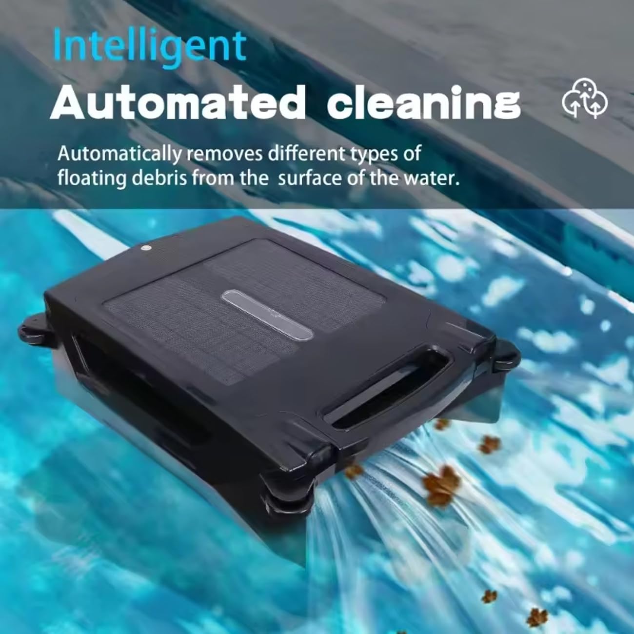 Robot pulitore per piscine senza fili Skimmer per piscine con batteria da 2500 Mha/Cestino per detriti di grande capacità, batteria e alimentazione solare, 5-10m/minuto, capacità di filtraggio 80㎡