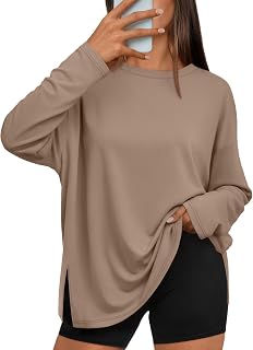 Trendy Queen Oversized Side Slit Tshirts for Women Long Sleeve Workout Tops Fall Fashion Gym Casual Tees Basic Y2K Clothes Price In India
