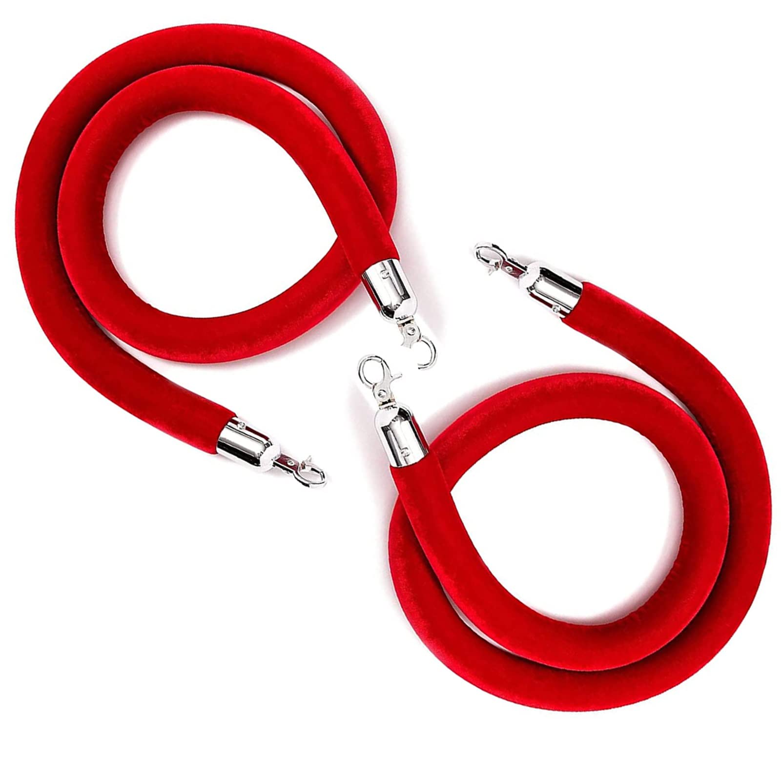 AUNANGLJSCS Rope barriers, 2 Pcs Velvet Crowd Control Barriers for,Queue Barrier with Silver Hooks, Ropes for Carpet Events-Red||9ft/274cm(Red,9ft/274cm)