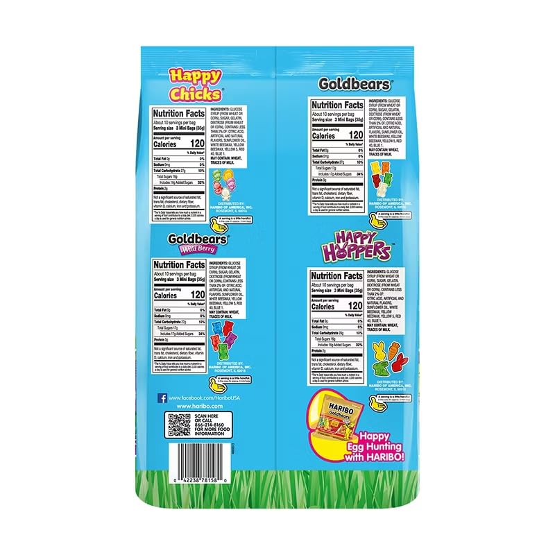 HARIBO Spring Mix Gummy Candy, 125 Bags (50 oz Total) – Goldbears, Happy Hoppers & Happy Chicks Assorted Gummies
