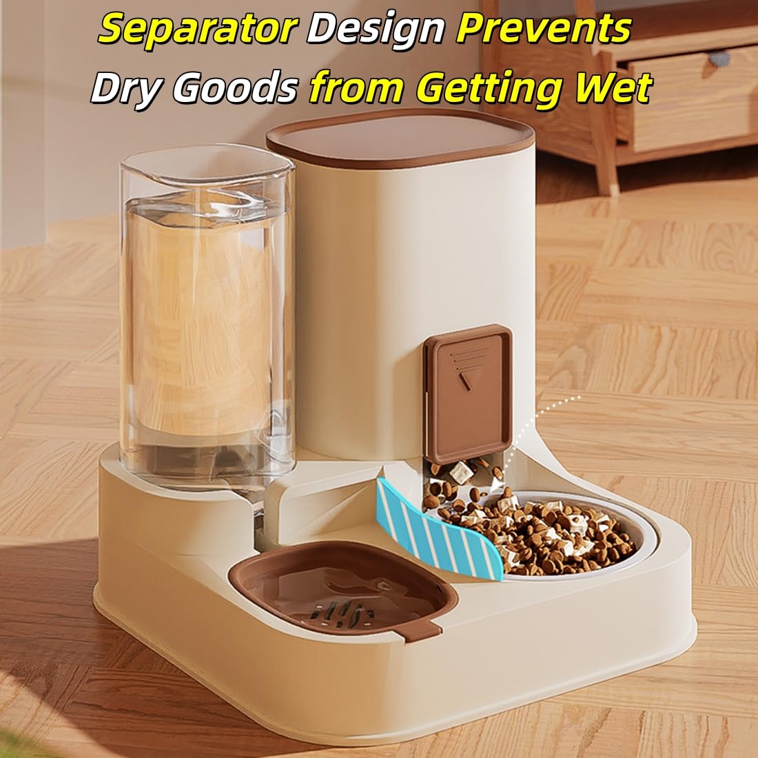 Mangiatoia Automatica per Gatti 2 in 1, Dispenser di Cibo e Acqua da Viaggio, Ciotola Rimovibile Regolabile