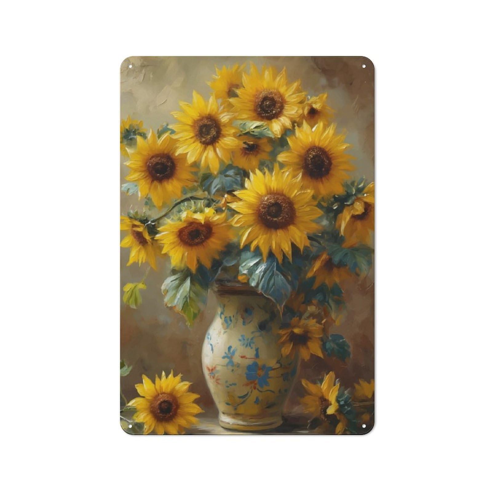 Junmoney Sunflowers In Vase Vintage Metal Wall Sign 30X20cm For Garage Or Workshop, For Metal Sign Collectors, For Garage And Workshop Walls