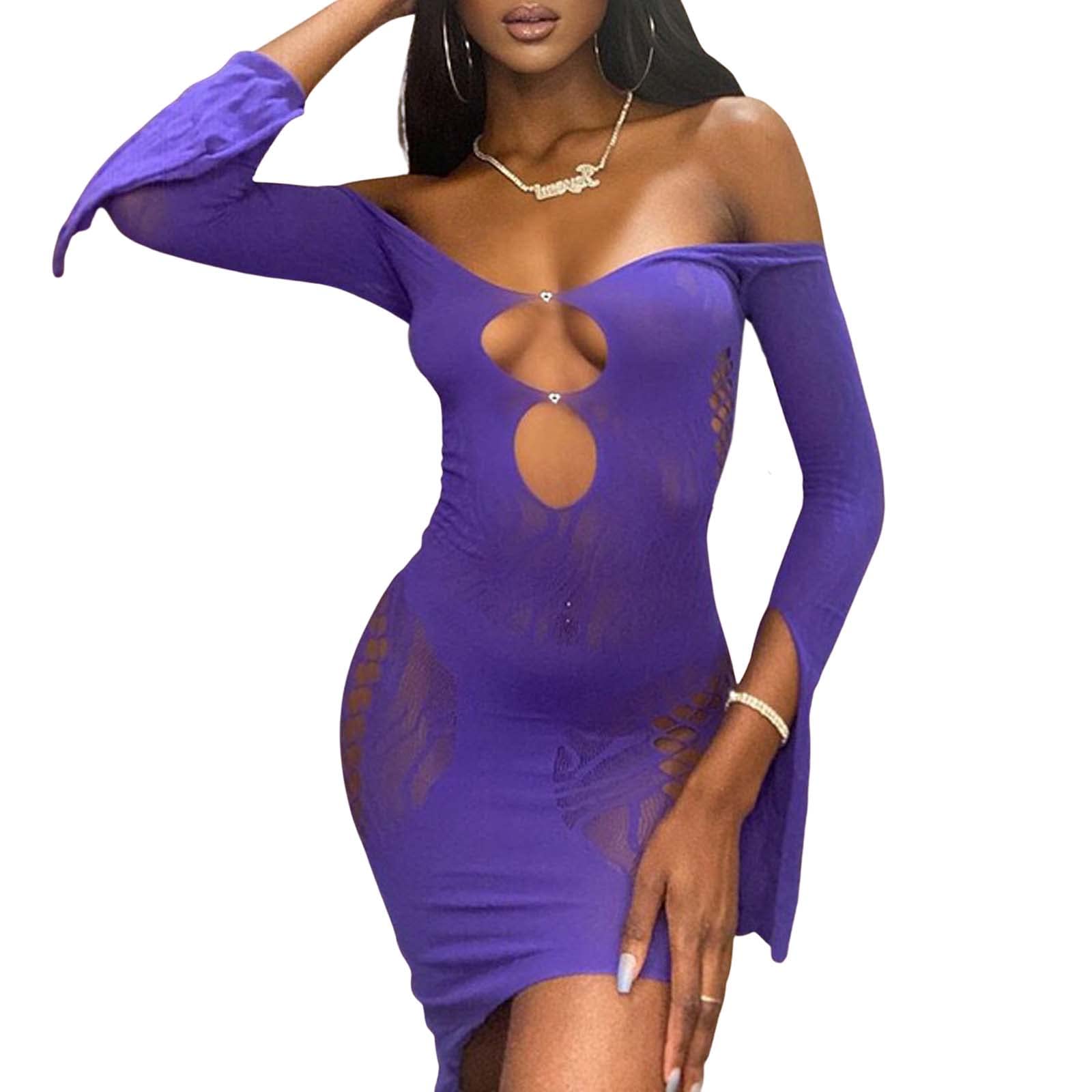 Vestido de manga larga púrpura con diseño sexy entallado y cortes huecos 8