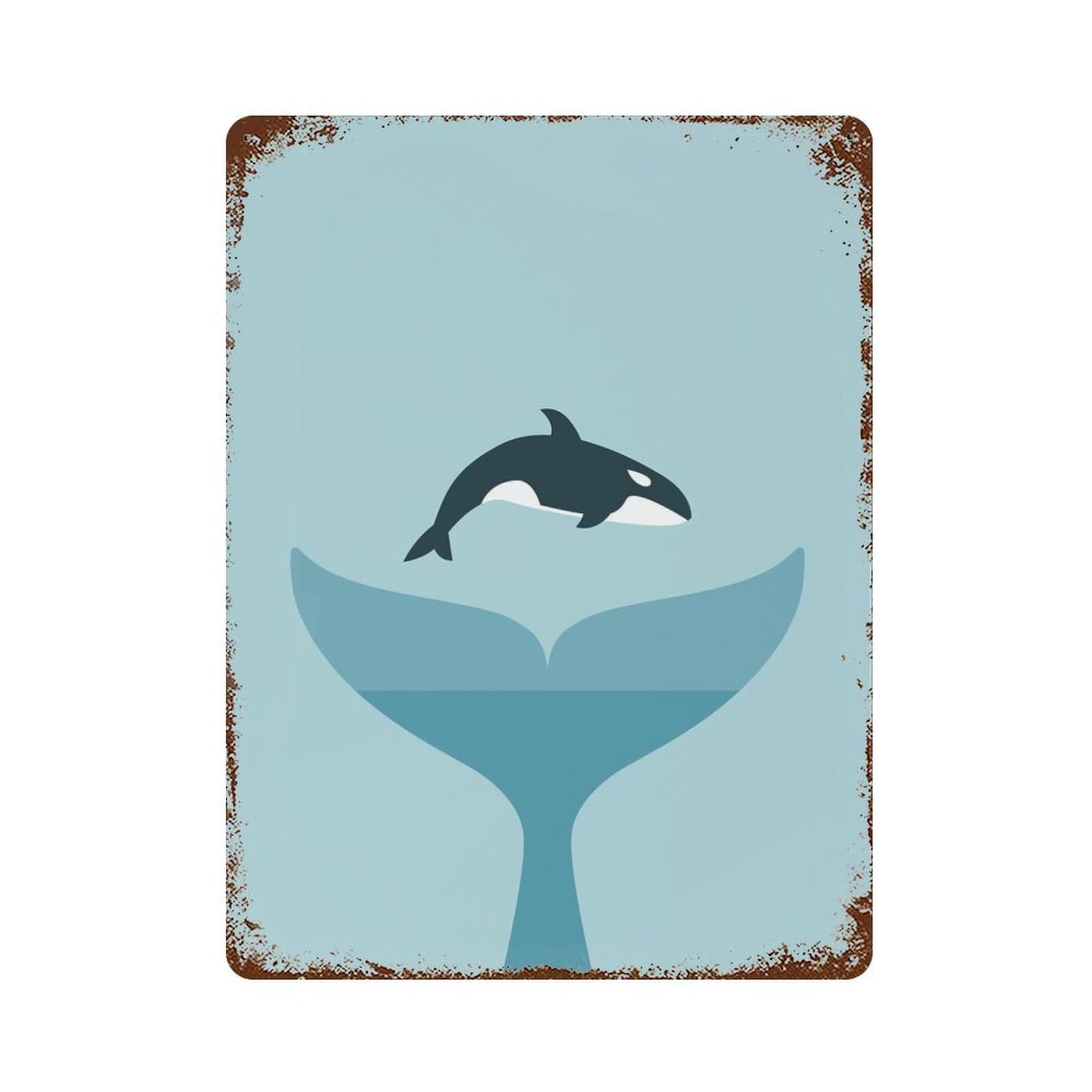 Rust Effect Tin Sign with Whale Tail And Orca Design 15.7"x11.8", for Pub, Kitchen And Man Cave Decor, Industrial Home Decor