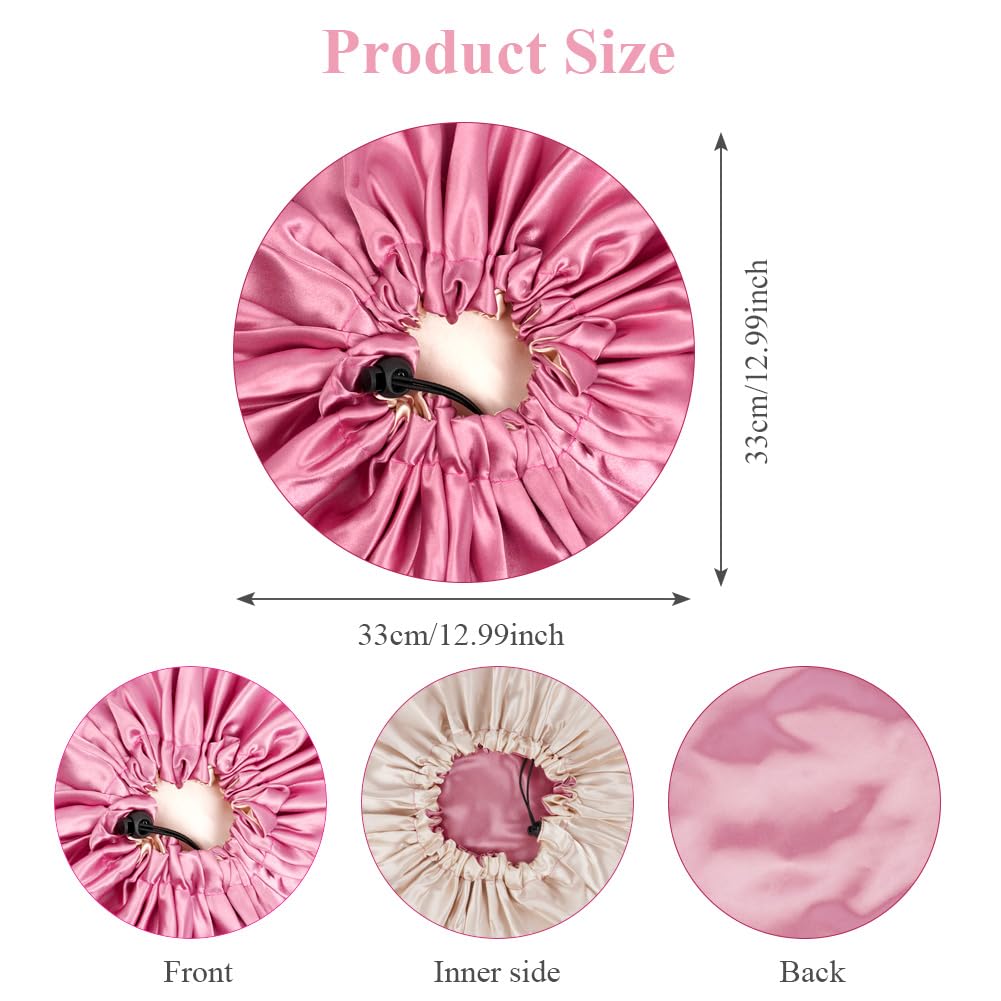 Flintronic Satin Sleep Cap, Adjustable Sleep Bonnet, Silky Bonnet Bath Cap for Women Night Sleep Hat for Long Curly Hair All Hair - Image 2