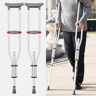 Folding Underarm Crutches for Walking Aluminum Crutch Height Adjustable 43 to 63 Inches with Underarm Pad & Handgrip for Travel and Storage