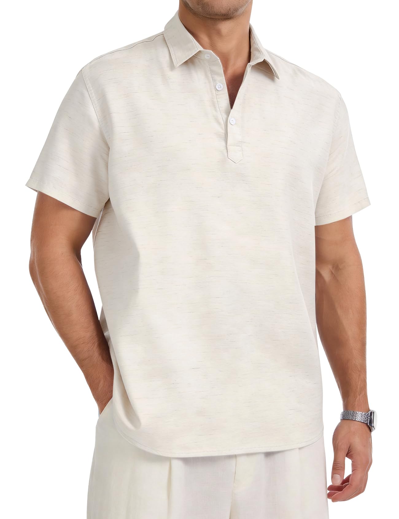 Linen Polo Shirts for Men Casual Summer Short Sleeve Beach Golf