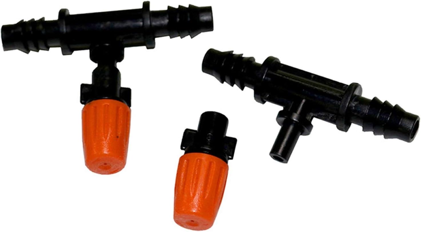 Gardening Watering System Tools Orange Atomizing Nozzle with 3/8 Inch Tee Joint, Agricultural Greenhouse, Large Fog Nozzle, Garden Watering and Irrigation 100 Pieces (Color : Orange)