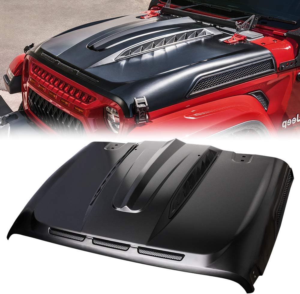 Xprite Heat Dispersion Steel Cowl Hood Vent - Functional Heat Extractor, Easy Install, Compatible with 2018+ Jeep Wrangler JL JLU & 2020+ Jeep Gladiator JT -ZR1, Engine Cooling, Enhanced Airflow