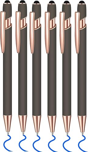 6 bolígrafos de tinta azul con punta de lápiz digital 2 en 1, bolígrafos de metal para pantallas táctiles, colegio, oficina, compañeros de trabajo