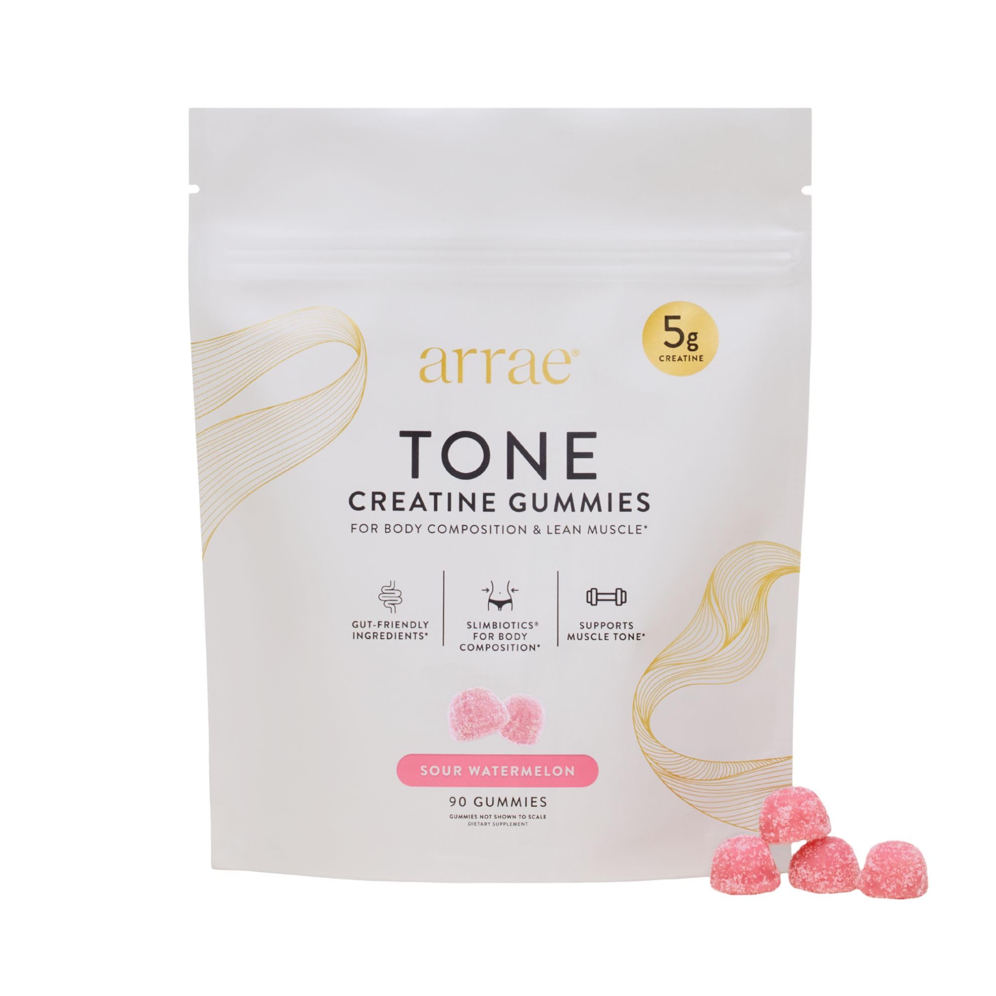 Arrae Suplemento de Creatina em Gomas, 5 g de monohidrato de creatina, sabor melancia azeda, 90 gomas