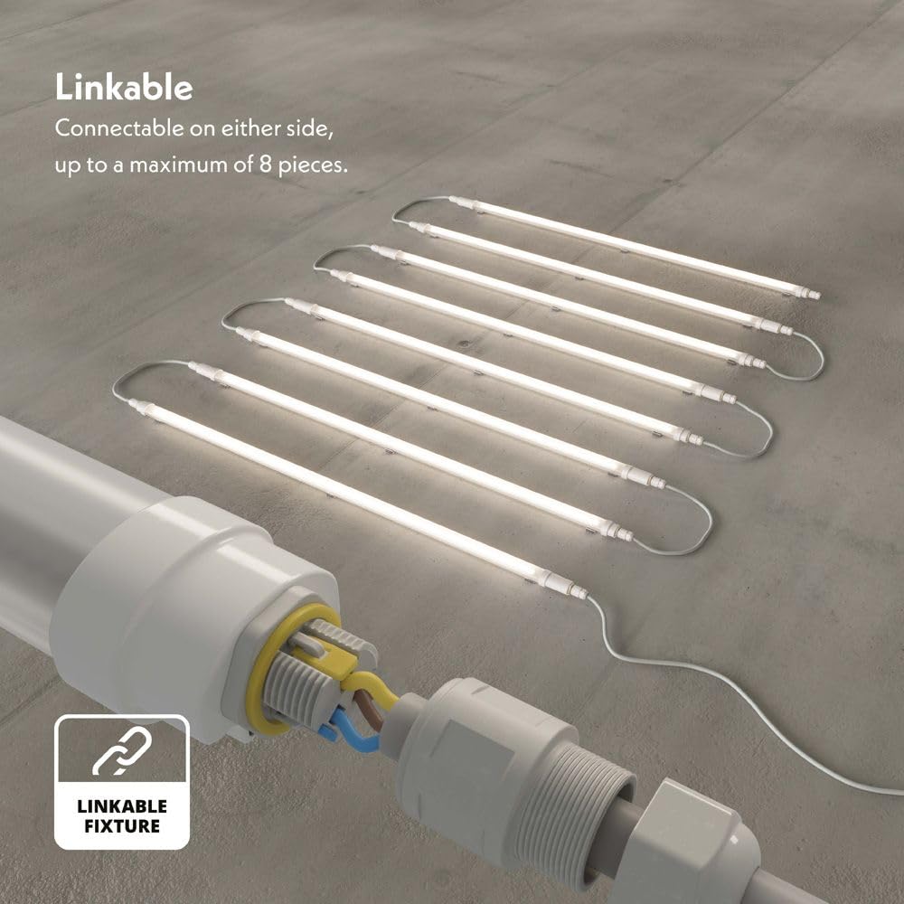 HOFTRONIC Lot de 4 réglettes LED 150 cm intérieur/extérieur - 48 W, 6 720 lumens - blanc lumière du jour 6 500 K - connectables jusqu’à 8 unités - sans scintillement - LED intégrées - R-Series Pro