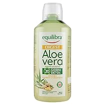 Equilibra Integratori Alimentari, Digest Aloe Vera, Integratore Aloe Vera da Bere Puro o Diluito, Aloin Free, Detox, Pura Polpa, Senza Aggiunta di Acqua, con Zenzero, Digestivo, Senza Glutine, 1 Litro