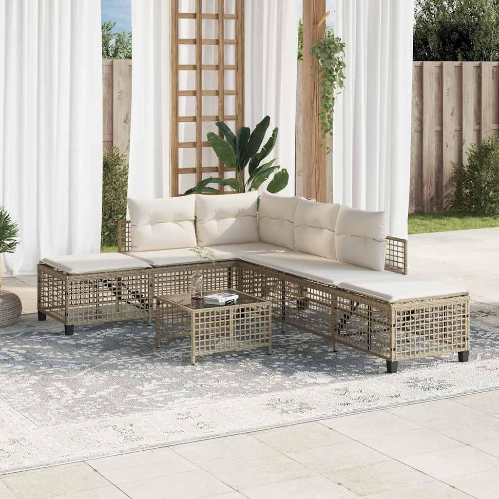 vidaXL Set Divano ad Angolo 3 pz con Cuscini Beige in Polyrattan, Set Divano da Patio, Set Divano in Rattan PE, Set arredo da Giardino