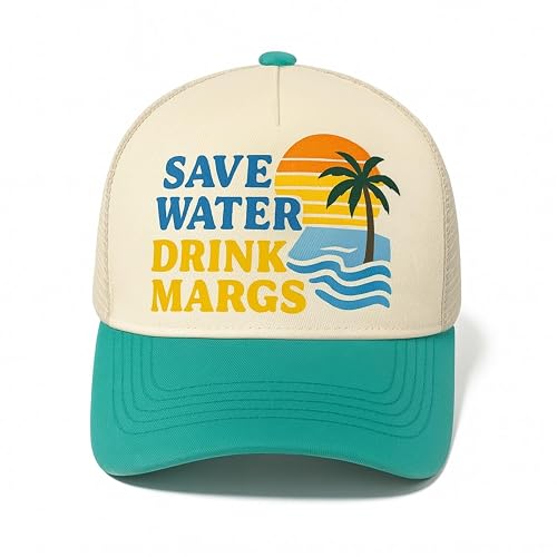 Save Water Drink Margs Trucker Hat – Funny Joke Cap – Vintage Mesh Snapback with Lighthearted Humor - Save Water Drink Margs Turquoise