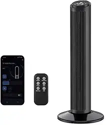 Hivento Ventilador de Torre Inteligente, alta Velocidade de 6,2 m/s, Oscilação de 70°, 3 Velocidades, 3 Modos, Controle Remoto/Por Toque/APP, Temporizador de 12H