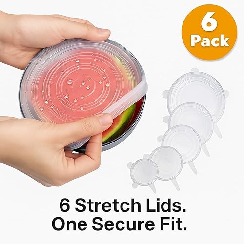 Miniatura 2 de LunahRose - Tapas elásticas de silicona  Paquete de 6 fundas reutilizables para alimentos para cuencos, tazas y latas, herméticas, a prueba de