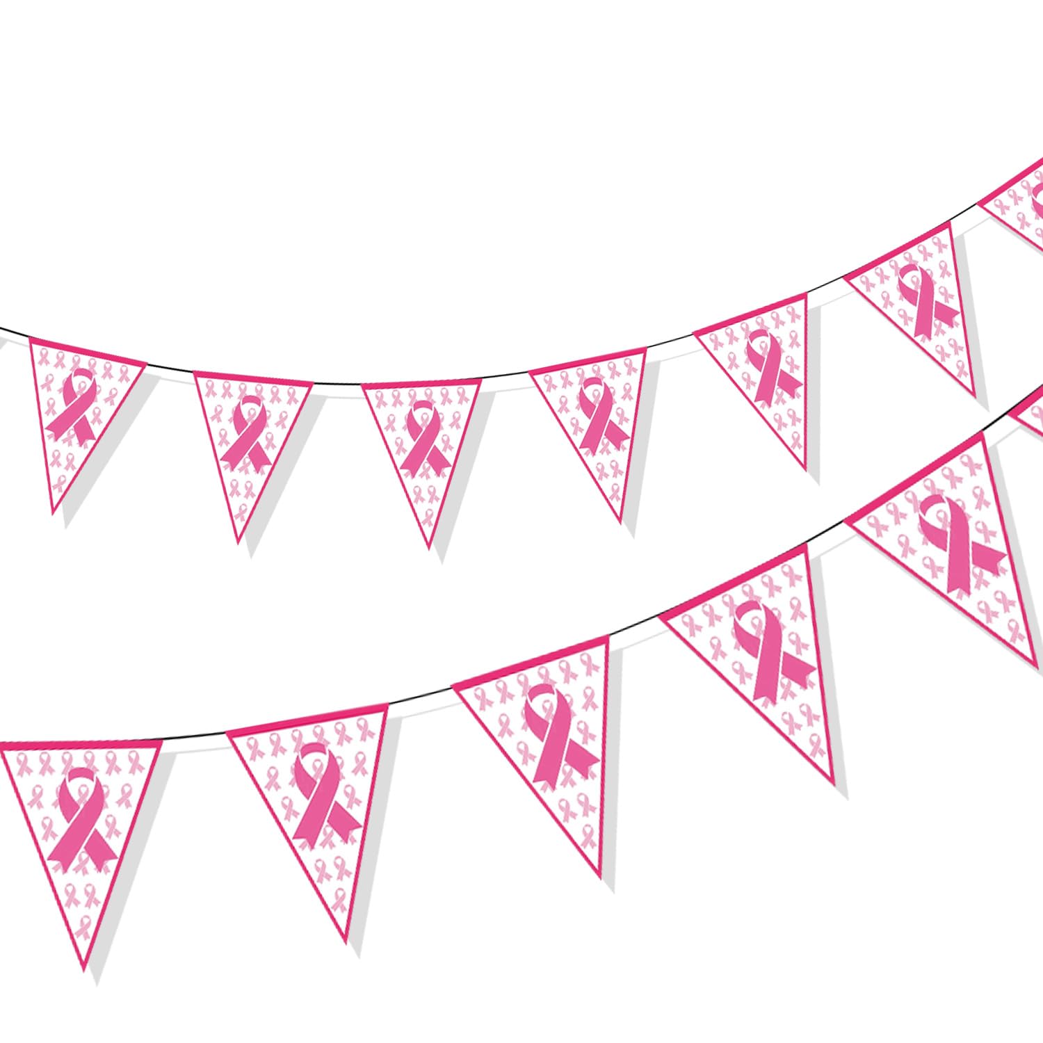 JUFYVO 2pcs Breast Cancer Pennant Banner Pink Ribbon Pennant Banner Indoor and Outdoor Decorations Triangle Flag for Breast Cancer Awareness Party Supplies