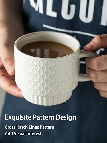 Miniatura 5 de Gomakren Juego de 4 tazas de café apilables con soporte, taza de café con cuchara de té, tazas de Navidad de 13 onzas para capuchino, café, bebidas,