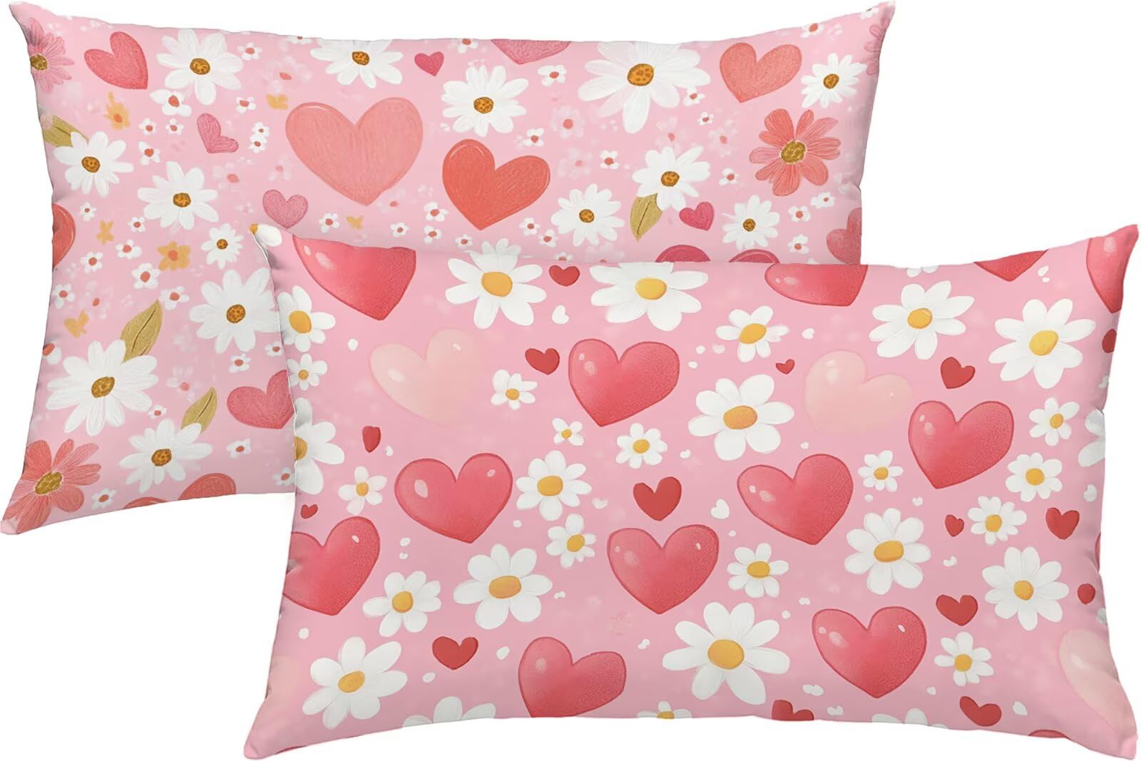 Amour Taies d'oreiller 70x90 Housse Coussin Velours Lot de 2, Taie Oreiller Rose, Respirante Housse de Coussin Canapé Exterieur Impermeable pour Salon Jardin, avec Fermeture Éclair Invisible K3-383