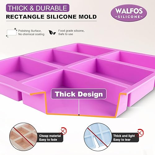 Vista 36 de Walfos Molde de silicona para jabón, molde rectangular flexible para pan viene con caja de madera, acero inoxidable ondulado + raspador recto