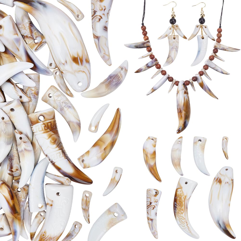 PH PandaHall 80pcs 8 Styles Acrylic Wolf Tooth Charms 0.8~3 inch Animal Tooth Pendant Wolf Fangs Charms Necklace Charm for DIY Earrings Bracelets Jewellery Making Halloween Costume Party Decoration