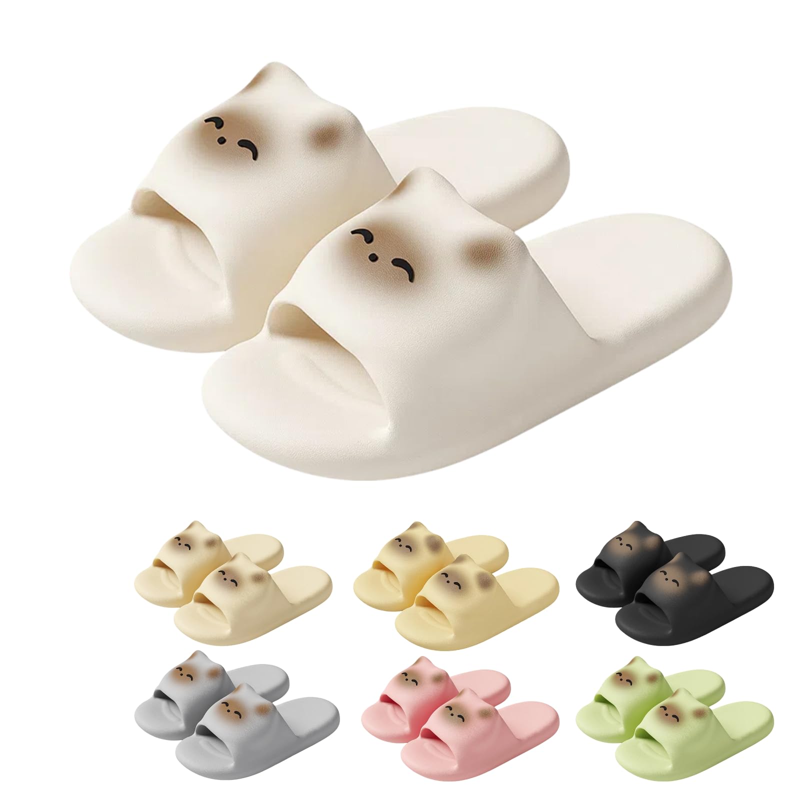 Longsilver Cat Slippers Women Cute Kitty Slides Soft Sole Kawaii Quick Drying Preppy Shower Bathroom Outdoor Men