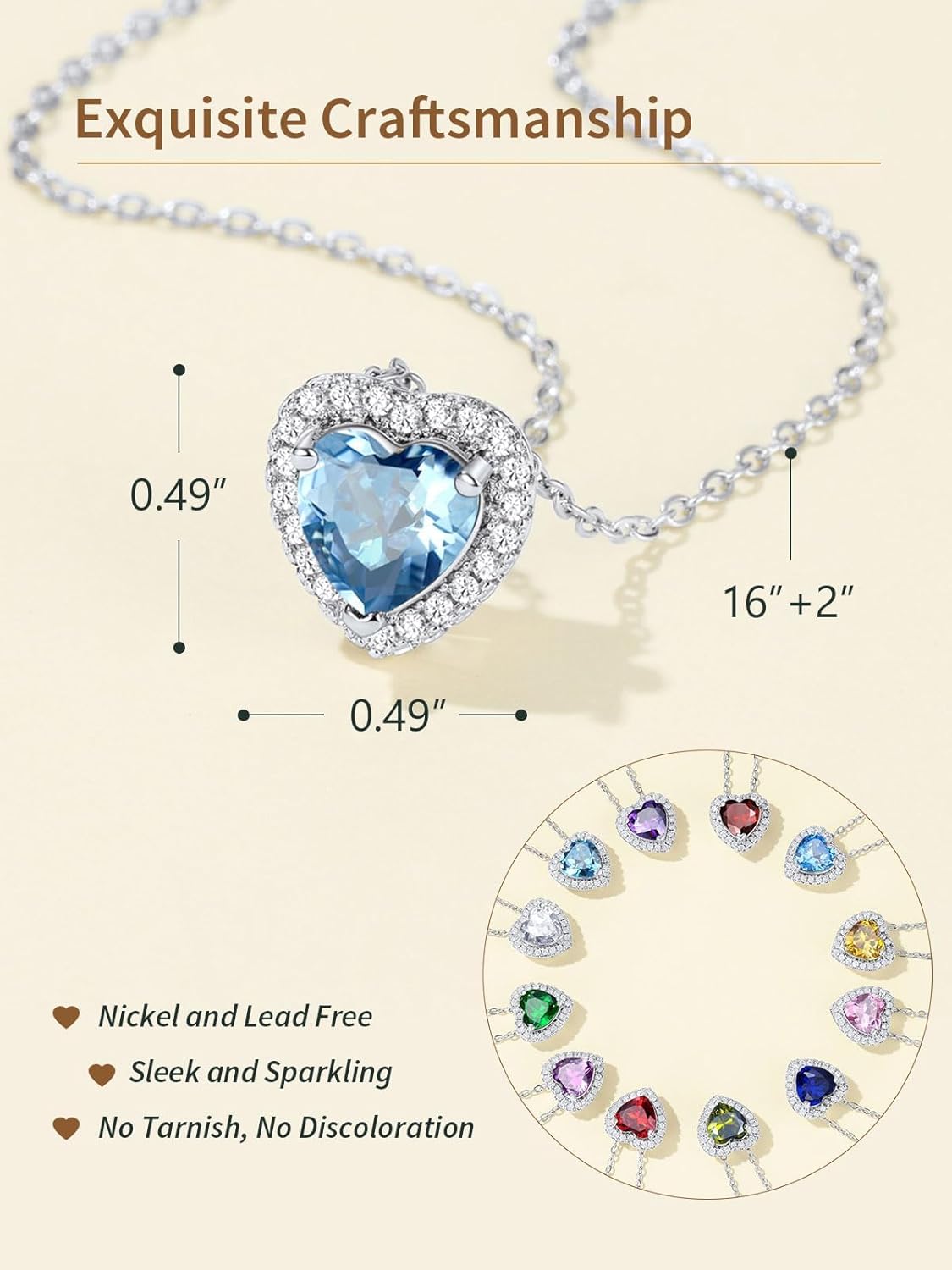 FindChic Dainty Heart Birthstone Necklace for Women Mom Girls Platinum Plated CZ Pendant Sparkly Birthday Anniversary Valentine's Gifts for Her Mom, with Gift Box - Image 4