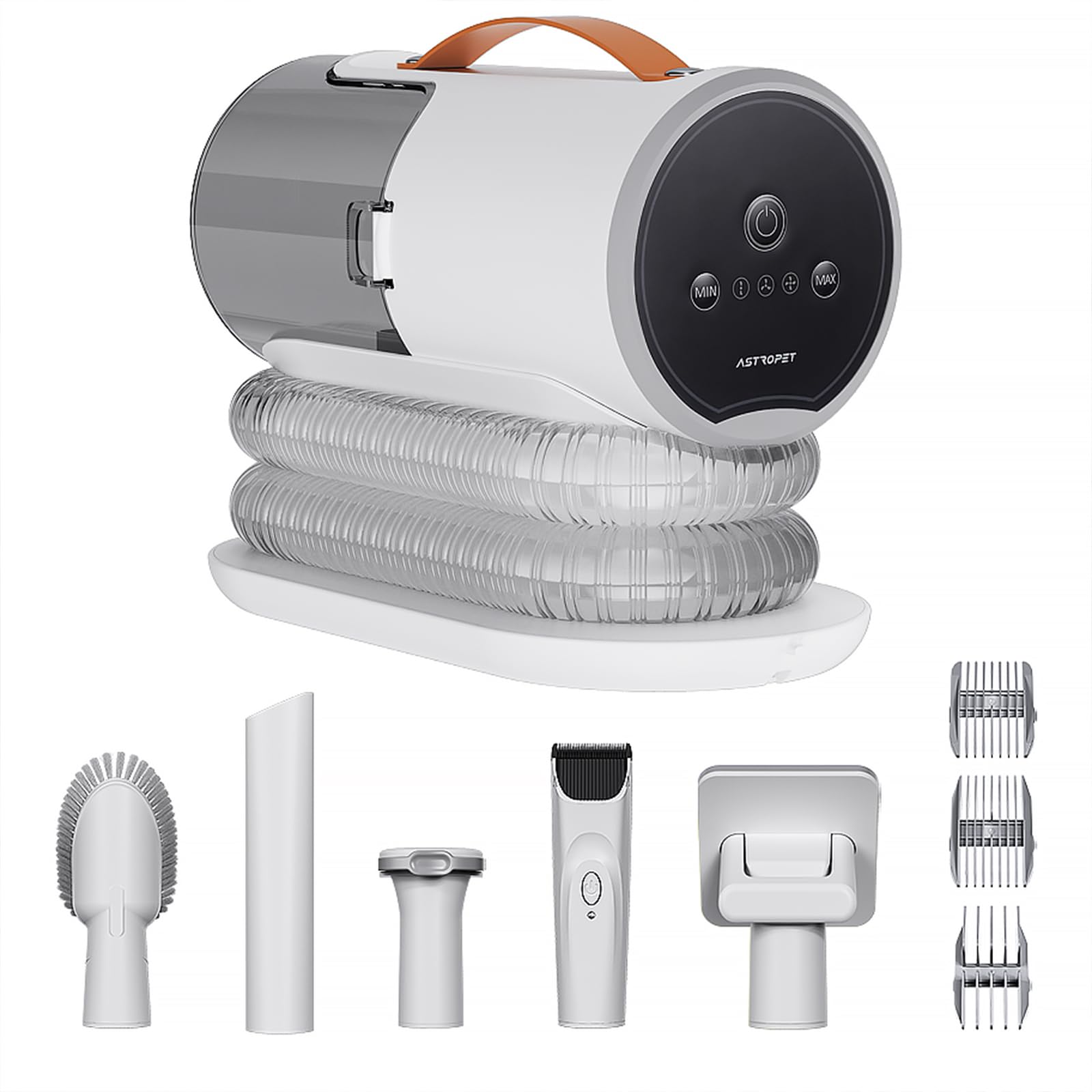AstroPet AstroPet elektronische Hundeschermaschine mit Staubsauger, Leise Schermaschine mit 5 Pflegewerkzeugen für Hunde und Katzen, 2 l Staubbehälter