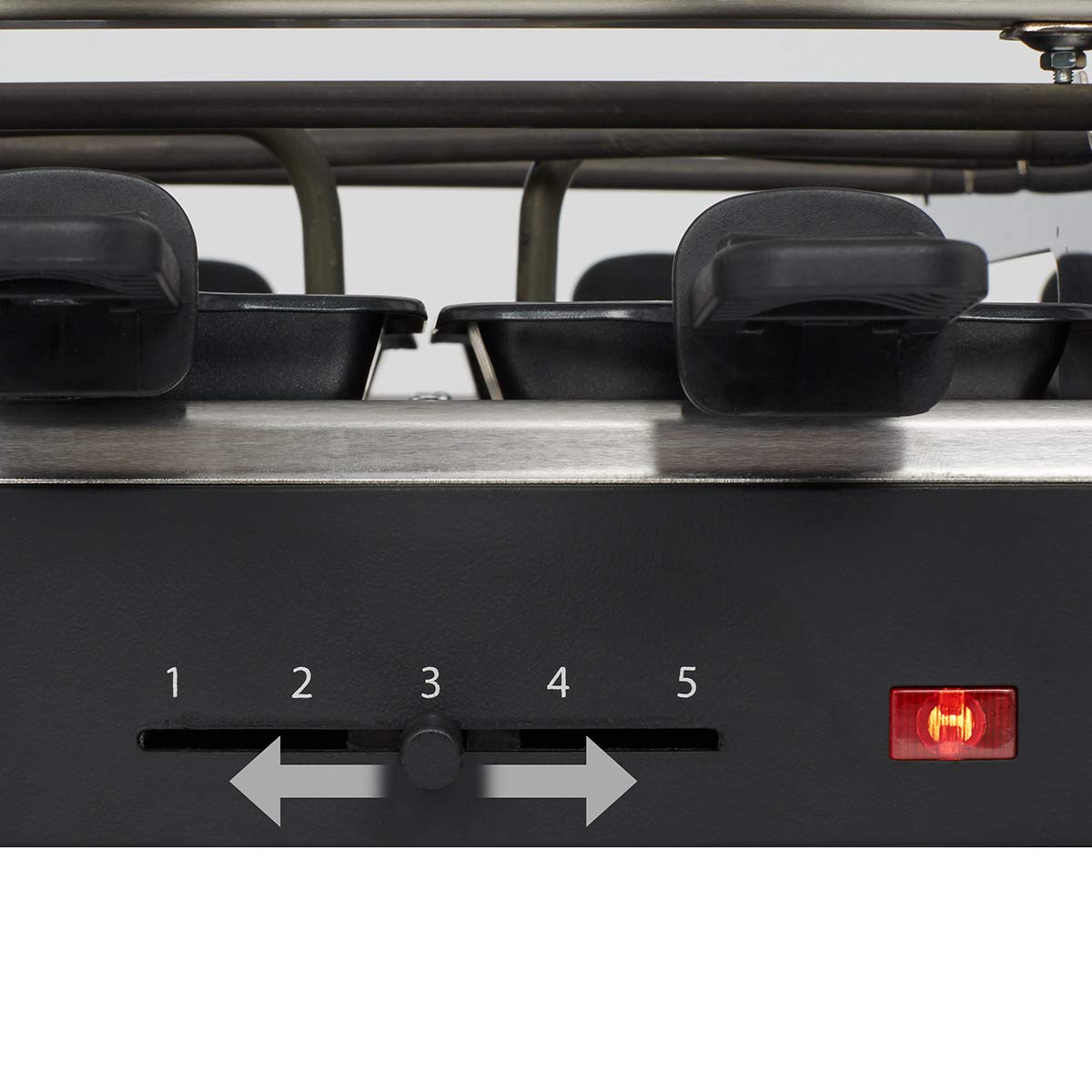 Cloer 6446 Raclette gril avec plaque en aluminium moulé sous pression - utilisable des deux côtés, 8 poêles à raclette à revêtement antiadhésif avec poignées calorifugées, 1200 W, noir
