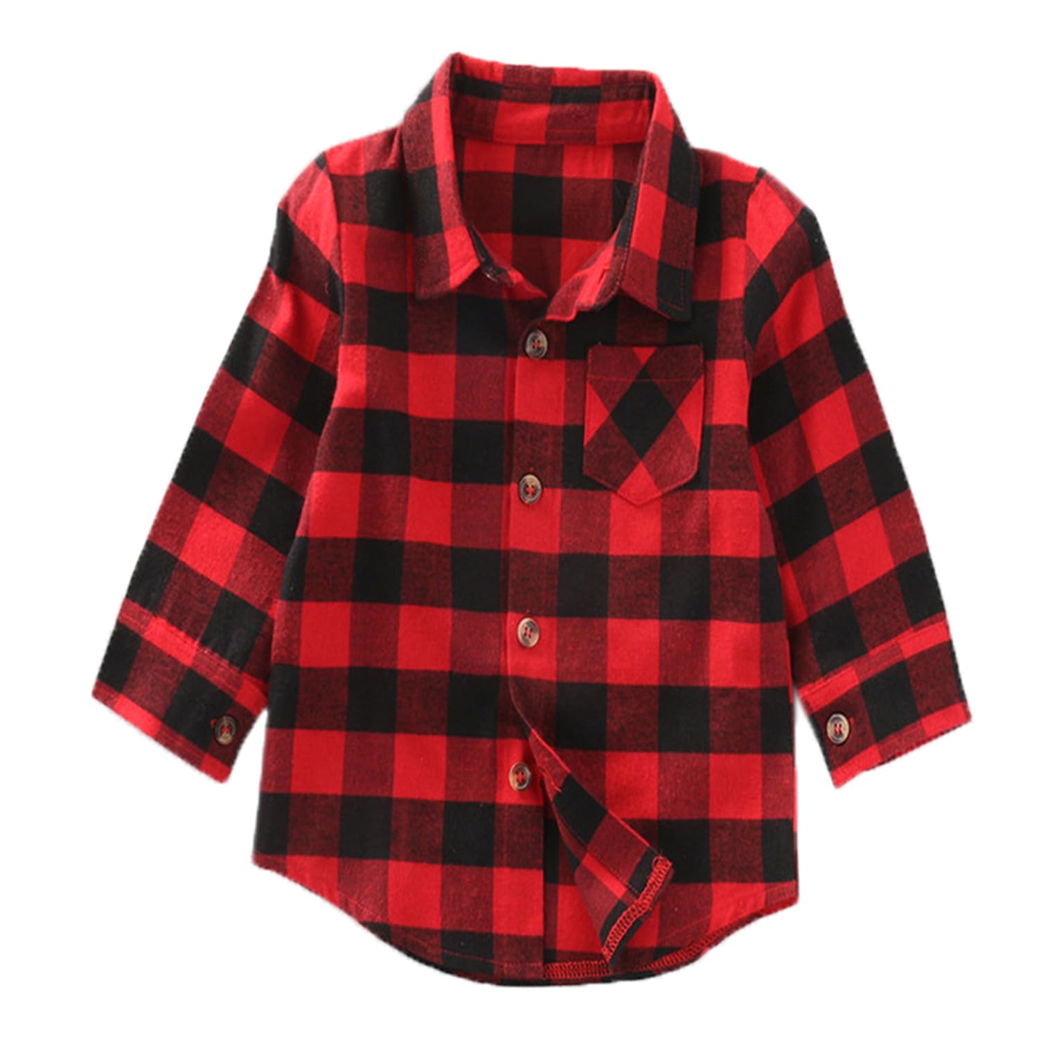 stylesilove Toddler Little Boys Red Buffalo Plaid Long Sleeve Button-Down Cotton Shirt Holiday Christmas Outfit (US, Age, 18 Months, Red)
