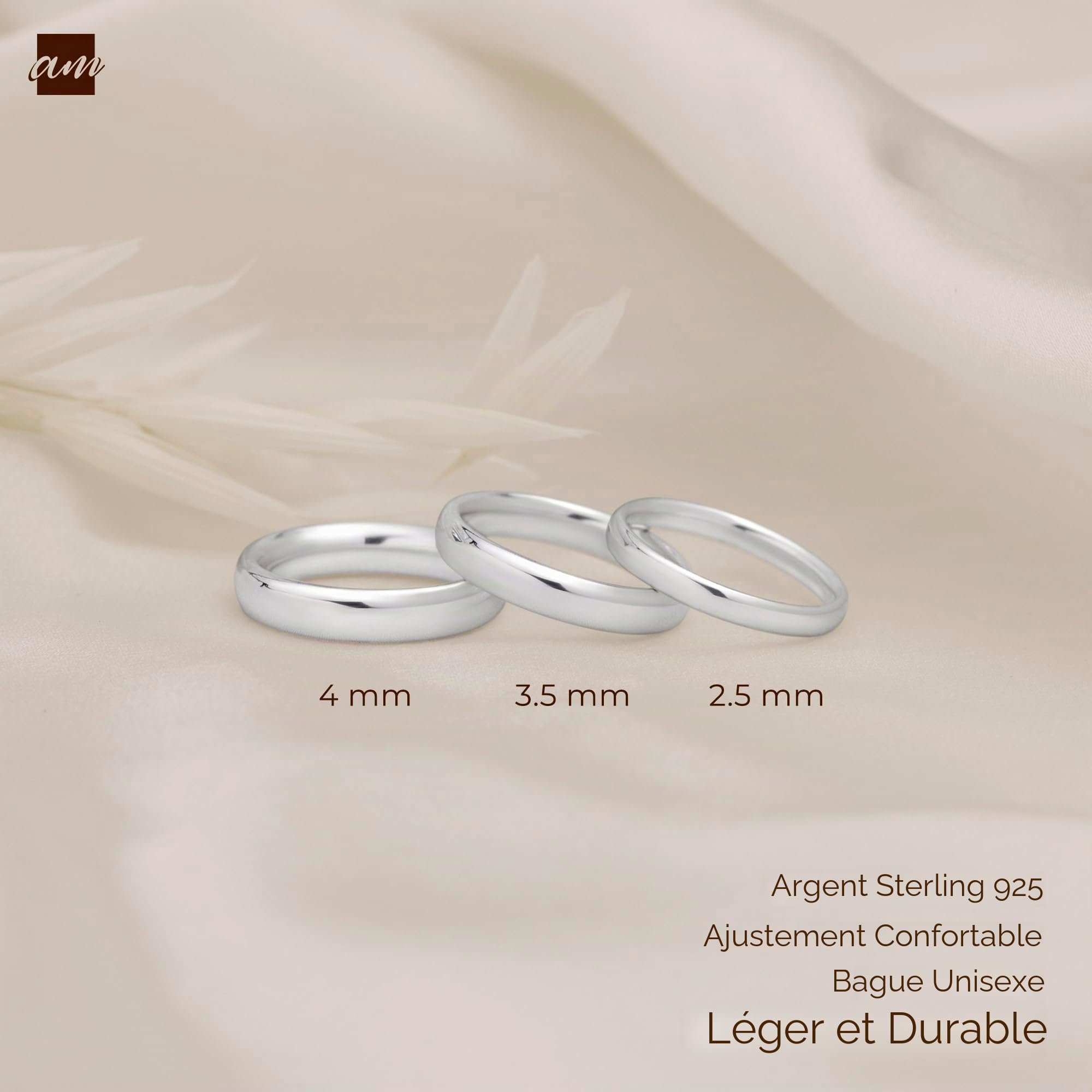 Amberta Alliance de Mariage en Argent Sterling 925 pour Femme et Homme, Bague en Argent Plaquée Or Jaune or Rose | Alliance de Mariage pour Couples 2 3 4 mm: Bague Argent 2.5 mm Taille 64