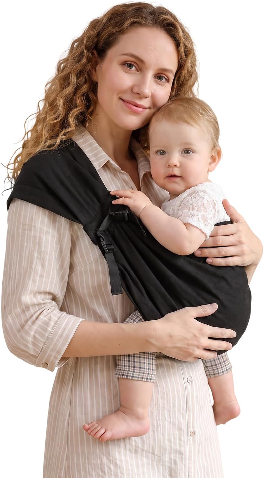 Baby Sling Carrier, Toddler Sling Carrier with Wide Shoulder Strap, Lightweight Baby Carriers Newborn to Toddler Infant Wrap Carriers Perfect for Mom and Dad, 7-30lbs, Black