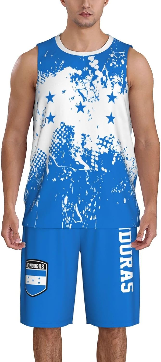 Honduras Flag Grain (1) Basketball Jersey Uniform Suit for Men Adults Training Athletic Set