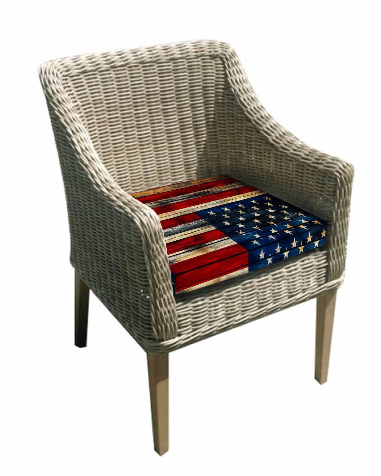 2 Pack Retro American Flag Waterproof Cushion Covers with Ties, Outdoor Patio Chaise Lounge Chair Seat Cushion Slip Covers Replacement(Only Cover) Blue Red USA Flag Vintage Wood 22