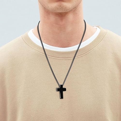 Miniatura 4 de COAI Collar con colgante de cruz de piedra de obsidiana de joyería religiosa