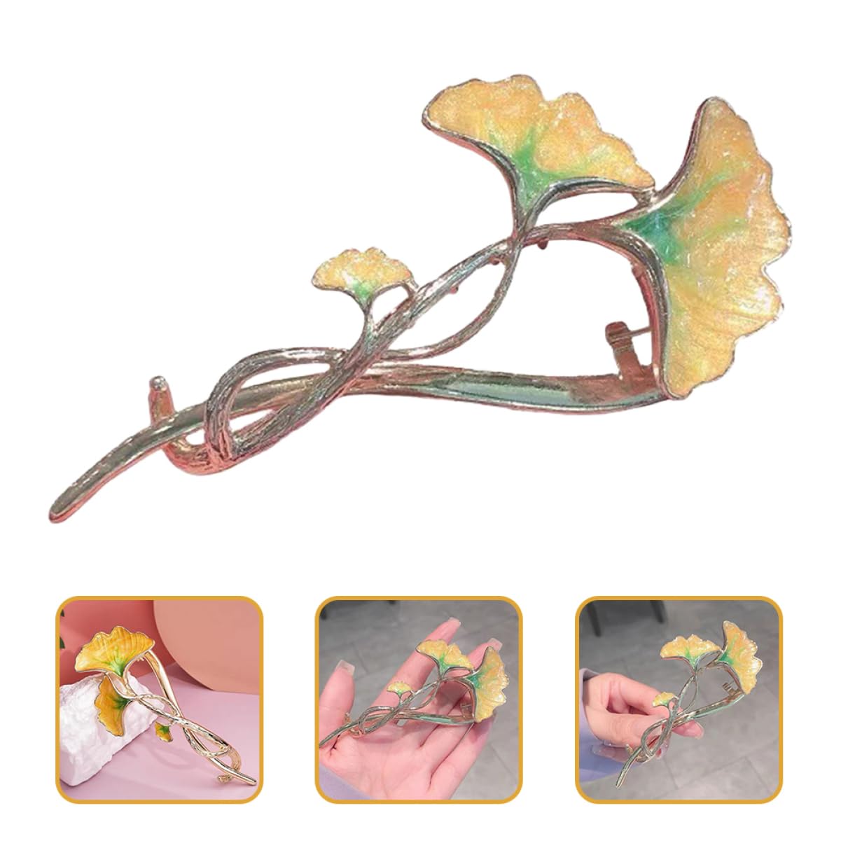 Ginkgo hair clips Q264 Ginkgo Leaves Hair Prong – Avigail Adam main image 3