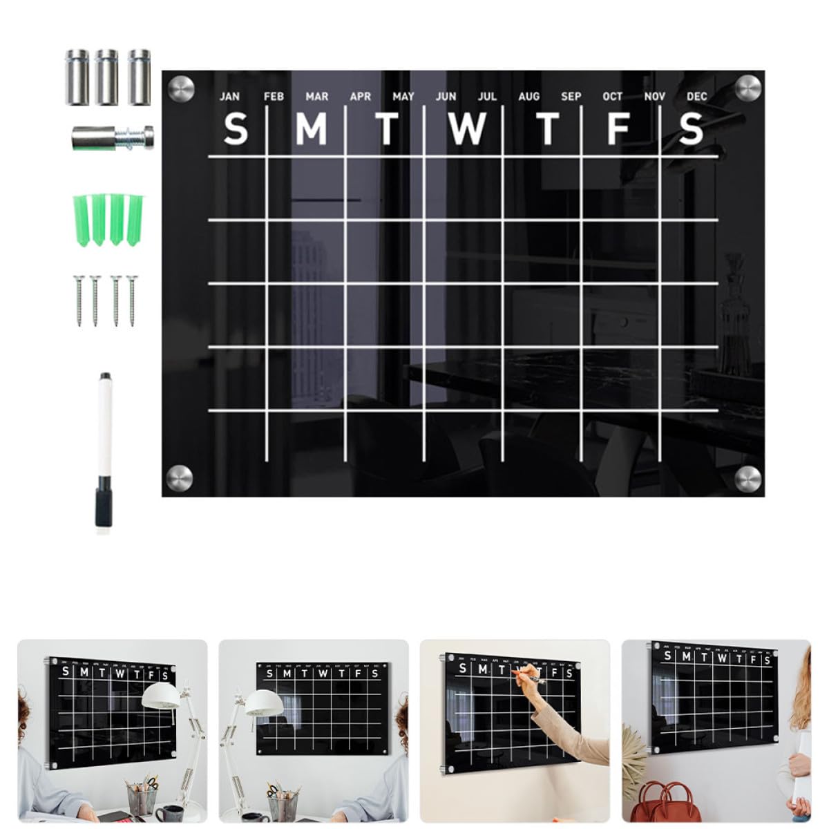Abwischbare Wandkalender Memotafel aus Acryl für Wochenplanung und Notizen Leicht und Praktisch für Zuhause und Büro in Schwarz
