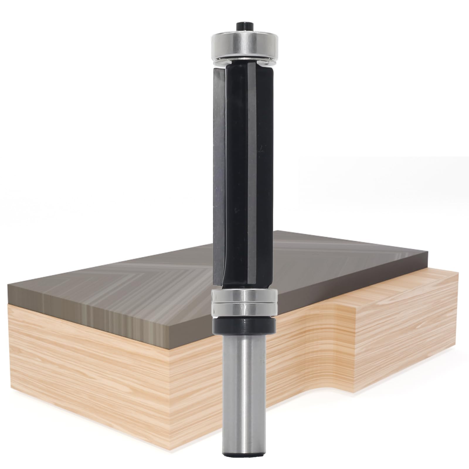 Flush Trim Router Bits 1/2 Inch Shank - Top and Bottom Bearing Template Router Bit, 3-Flute 3/4" Cut Dia, 2-1/2" Cut Length, for Trimming Laminate Counter Tops and Doing Pattern Work