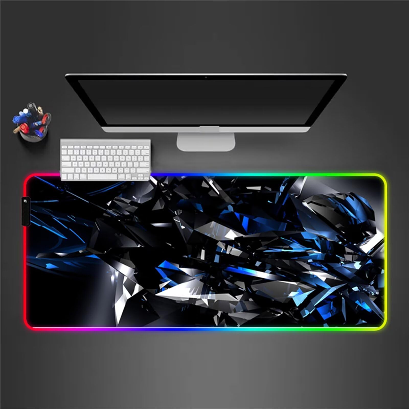 Tappetino per Mouse RGB Geometria Blu Grande Tappetino per Mouse da Gioco LED con 14 Modalità di Illuminazione Tappetino Antiscivolo per Laptop Ufficio e Scrivania 900x400x4mm